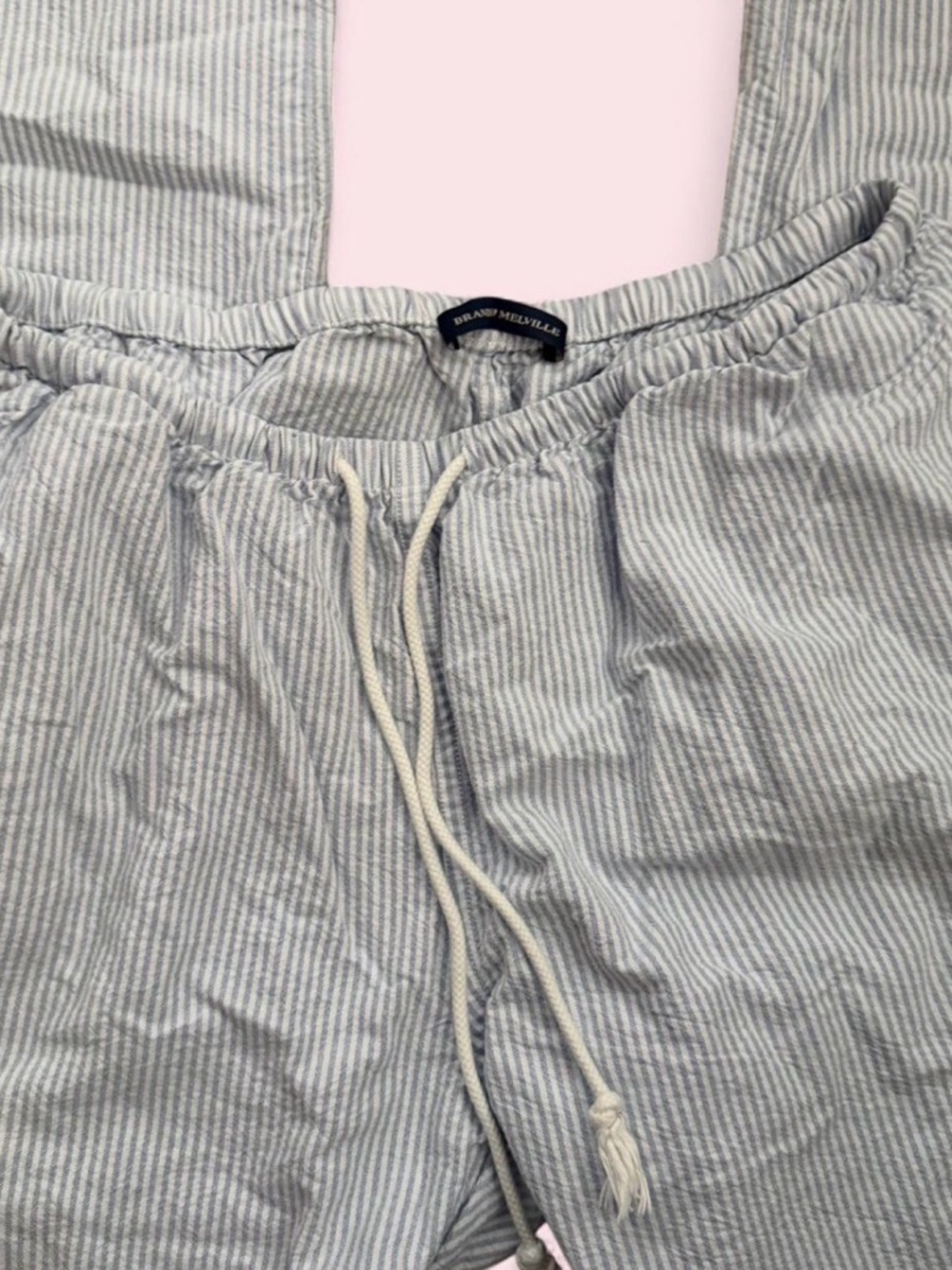 Brandy Melville Light Blue and White Striped Drawstring Trousers